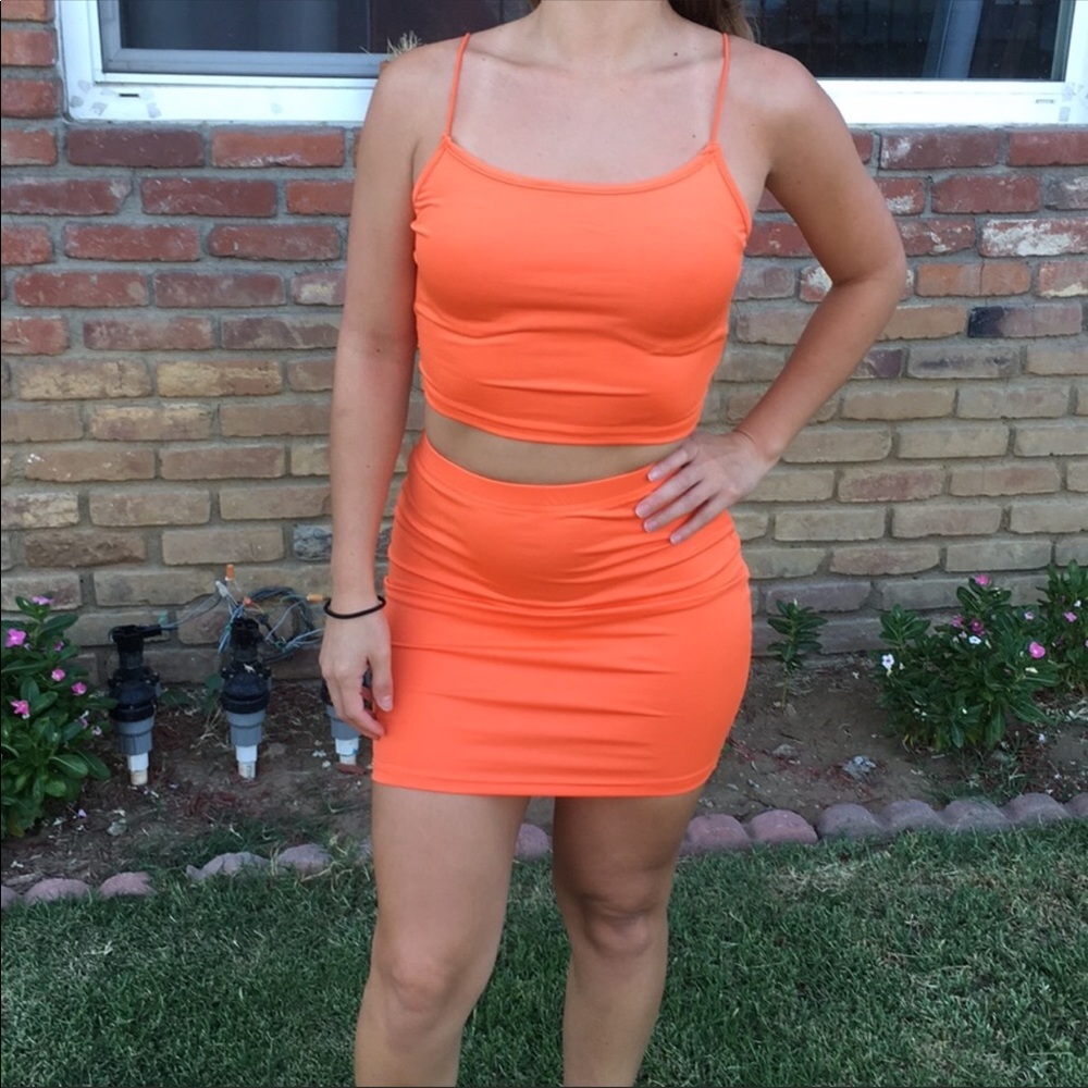 SUMMER SALE Orange cropped tank w matching skirt